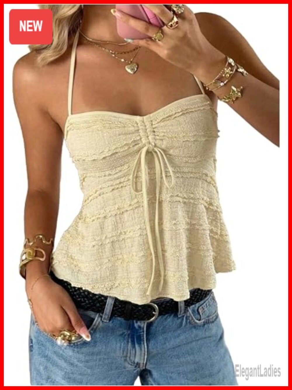 Tie Front Peplum Halter Top Textured Ruched Backless Ruffle Going Out